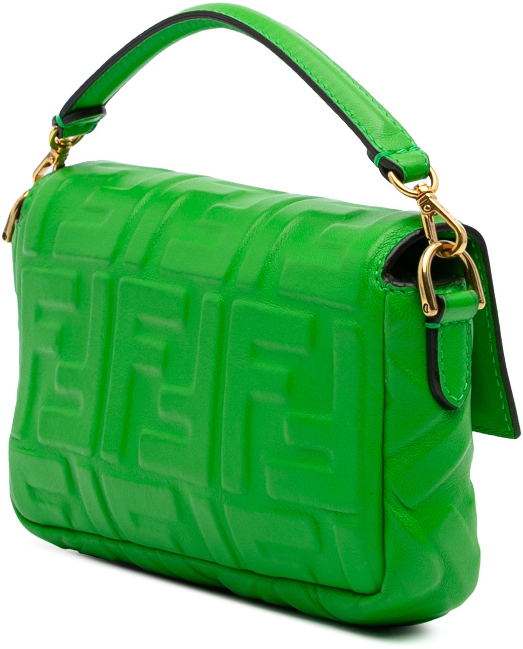 Fendi Mini Zucca Embossed Leather Baguette Satchel Groen