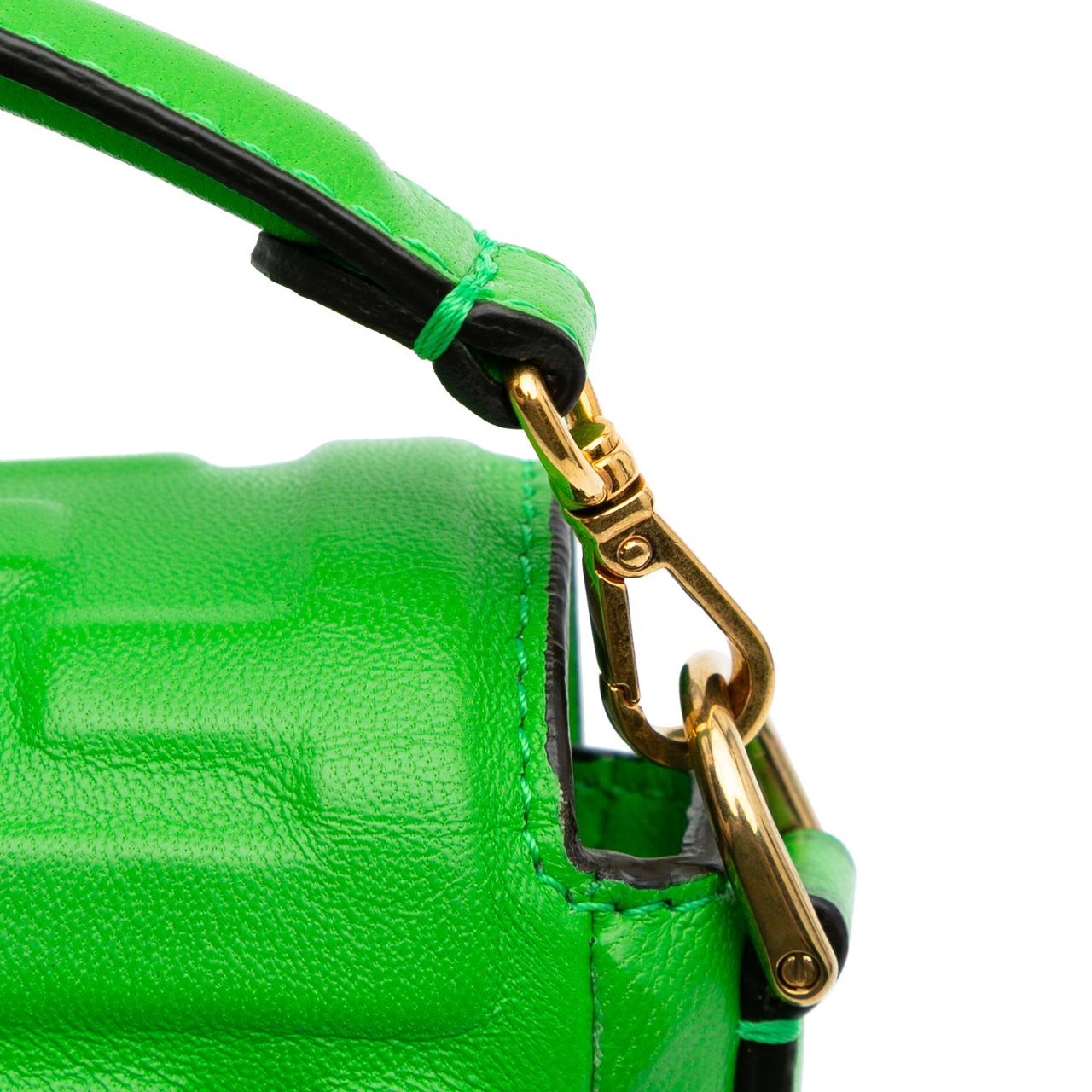 Fendi Mini Zucca Embossed Leather Baguette Satchel Groen