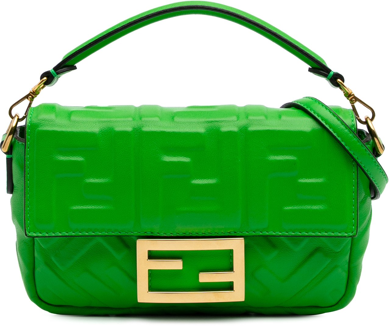 Fendi Mini Zucca Embossed Leather Baguette Satchel Groen