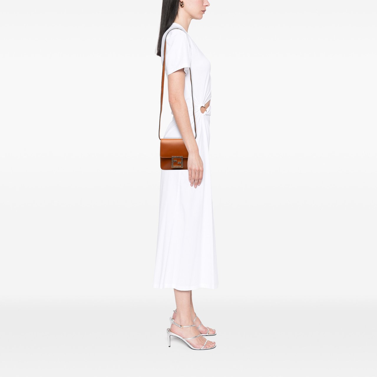 Fendi Leather Crystal Fab Crossbody Bruin