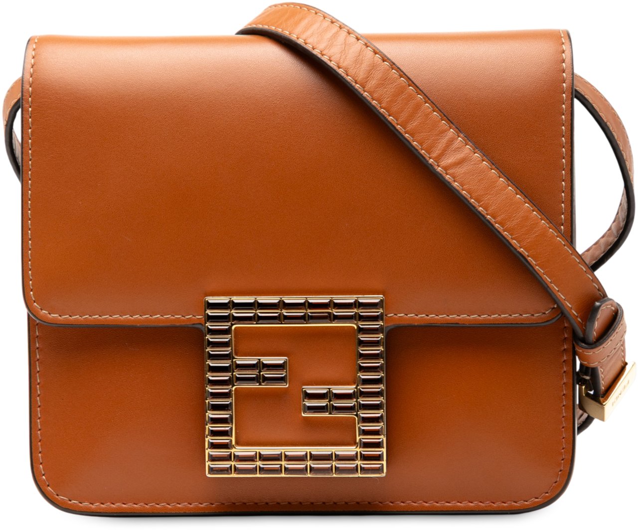 Fendi Leather Crystal Fab Crossbody Bruin
