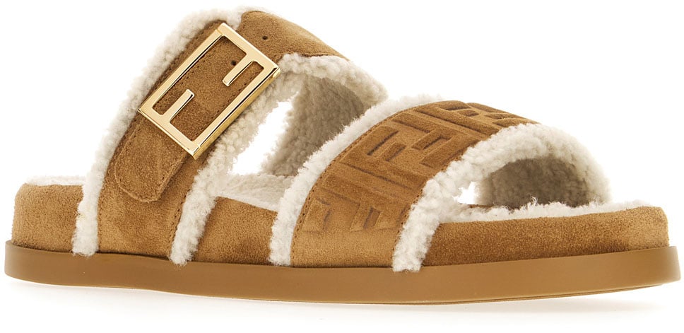 Fendi Fendi Camel shearling Feel sandals Bruin