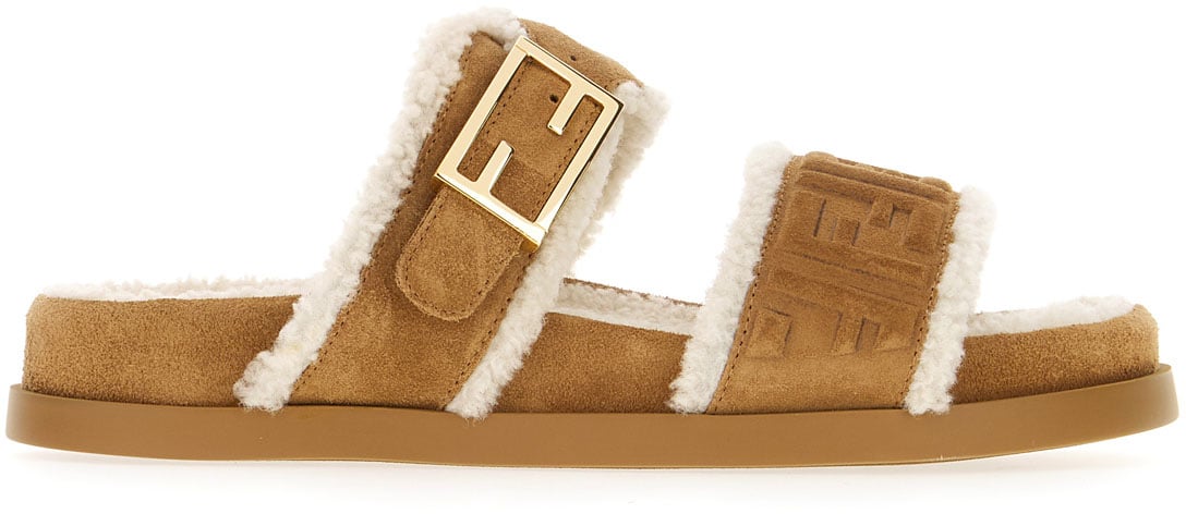 Fendi Fendi Camel shearling Feel sandals Bruin