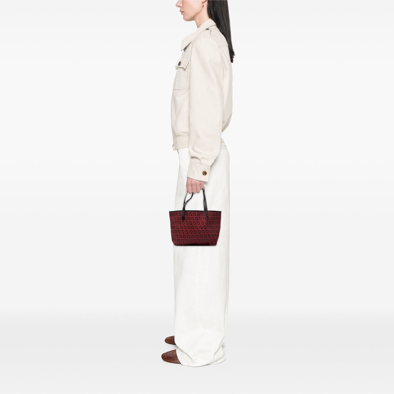Fendi Zucchino Canvas Roll Tote Rood