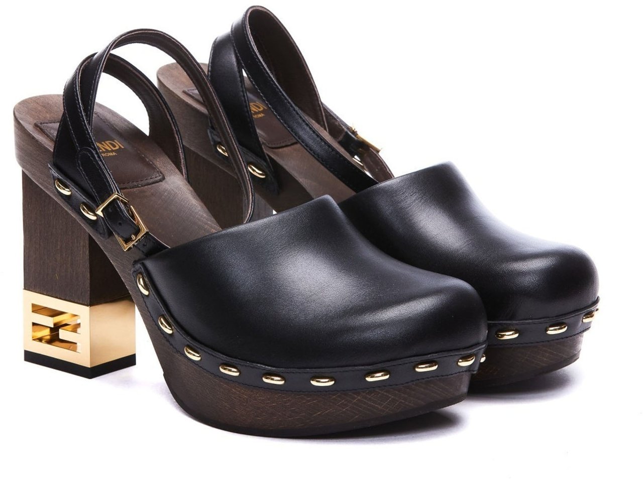 Fendi Fendi Decorative Heel Leather Pumps Zwart