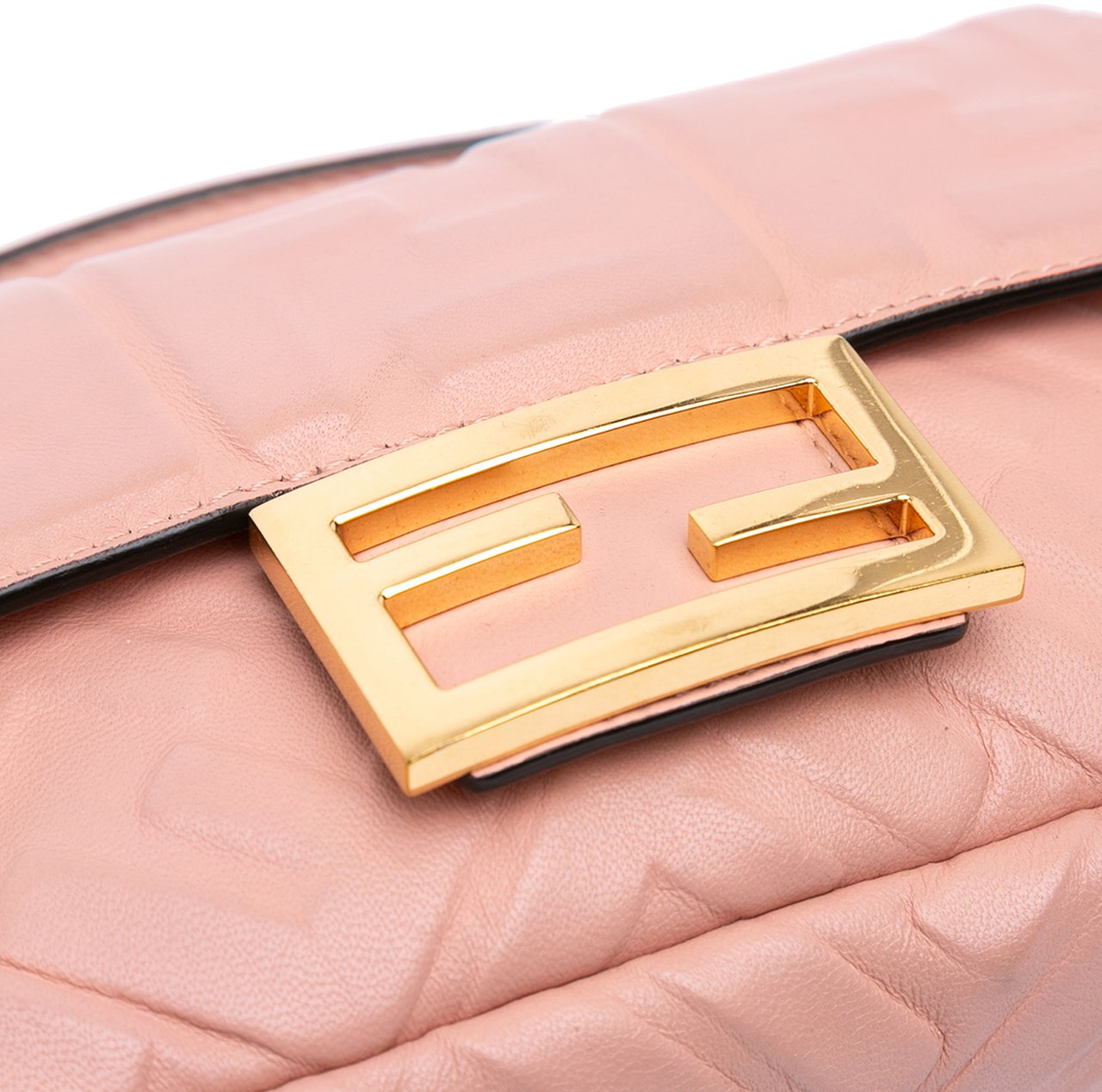 Fendi Mini Zucca Embossed Leather Baguette Satchel Roze