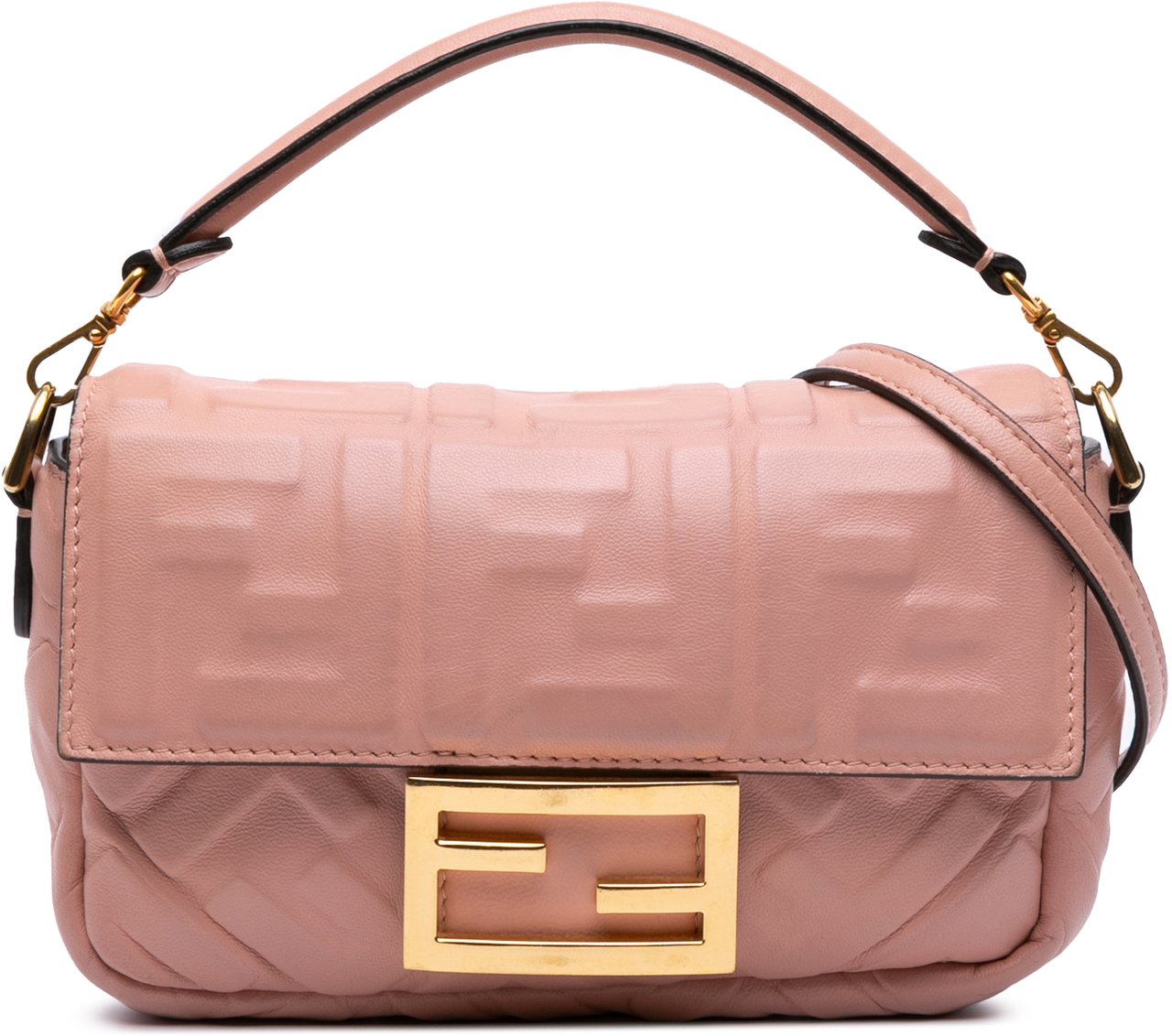 Fendi Mini Zucca Embossed Leather Baguette Satchel Roze