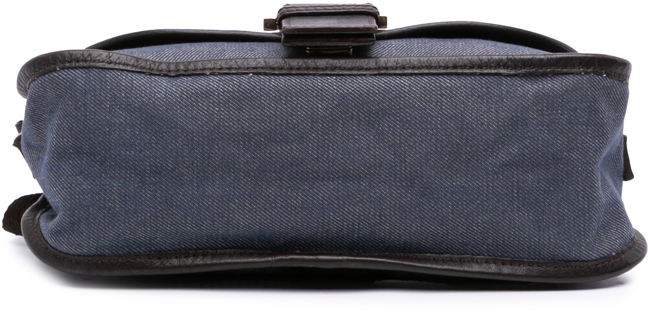 Fendi Zucca Trimmed Denim Buckle Flap Bag Blauw