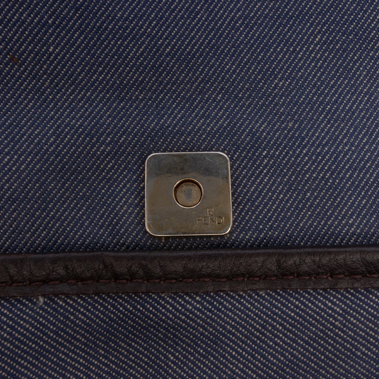 Fendi Zucca Trimmed Denim Buckle Flap Bag Blauw