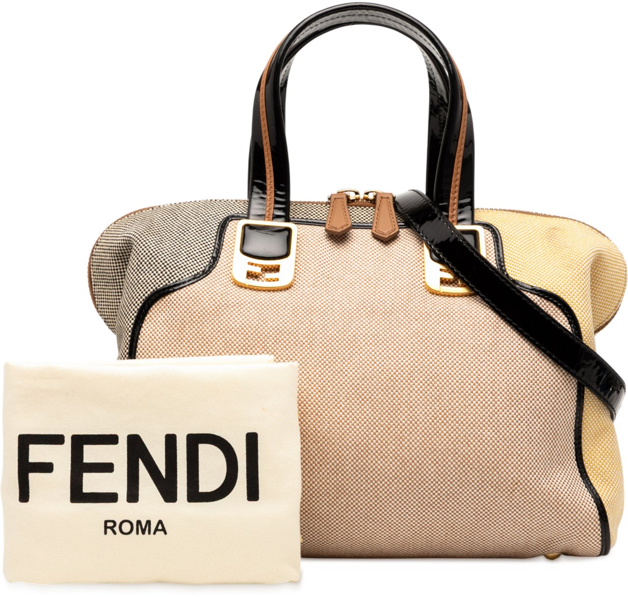 Fendi Small Canvas Colorblock Chameleon Satchel Bruin
