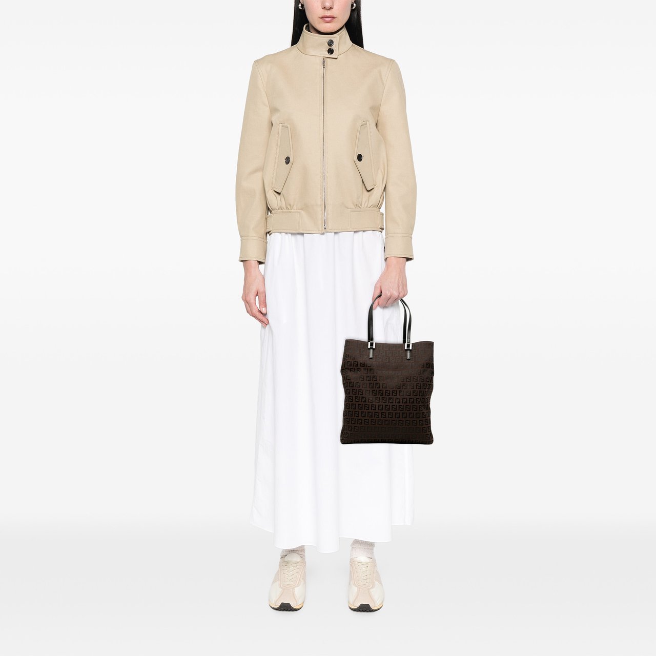 Fendi Zucchino Canvas Tote Bruin