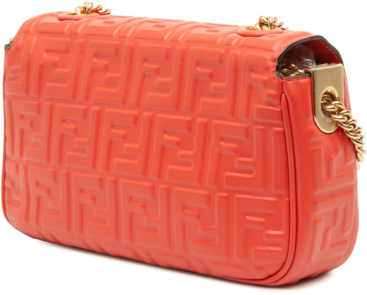 Fendi Zucca Embossed Leather Chain Midi Baguette Oranje