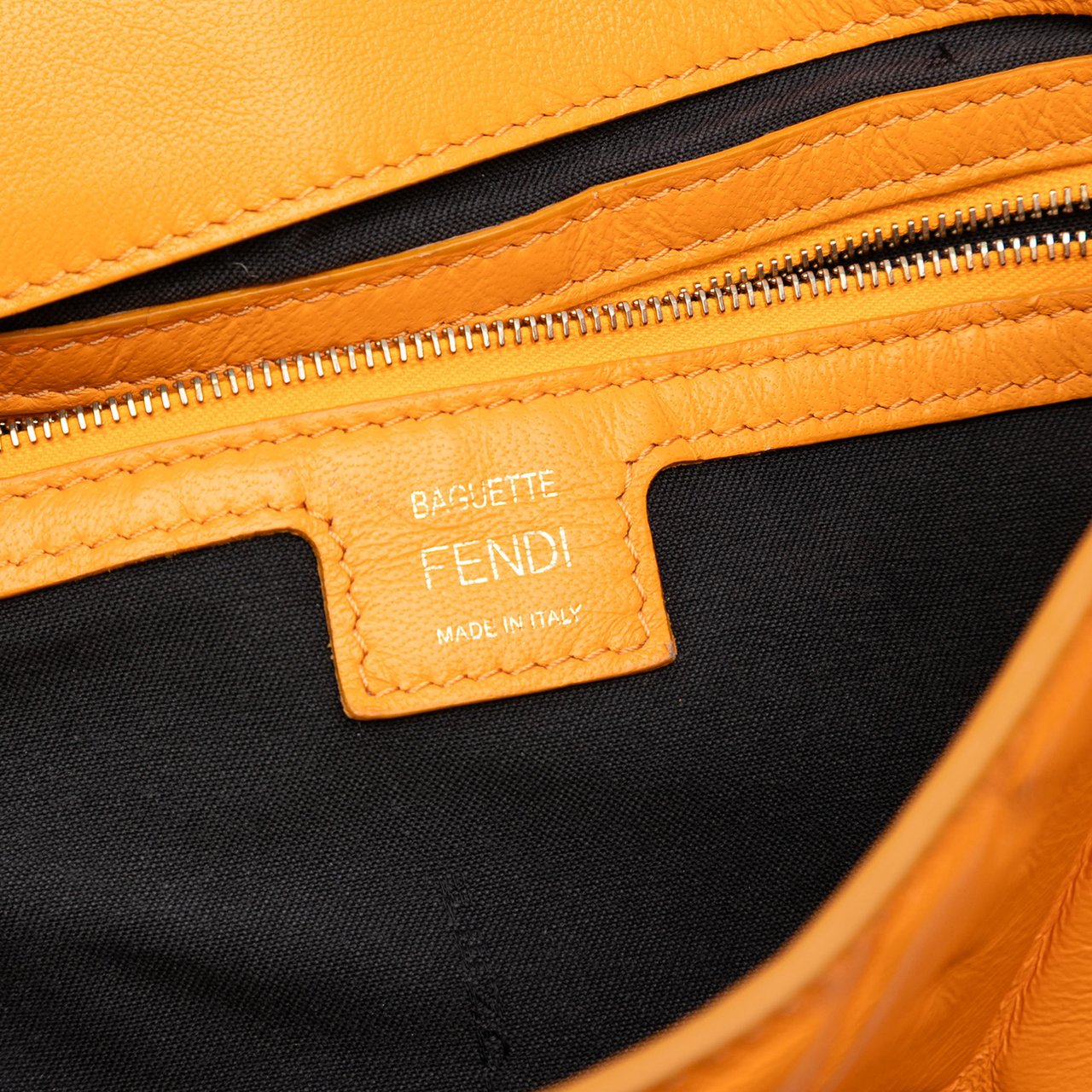 Fendi Zucca Embossed Leather Baguette Satchel Oranje