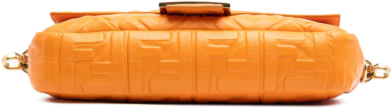 Fendi Zucca Embossed Leather Baguette Satchel Oranje