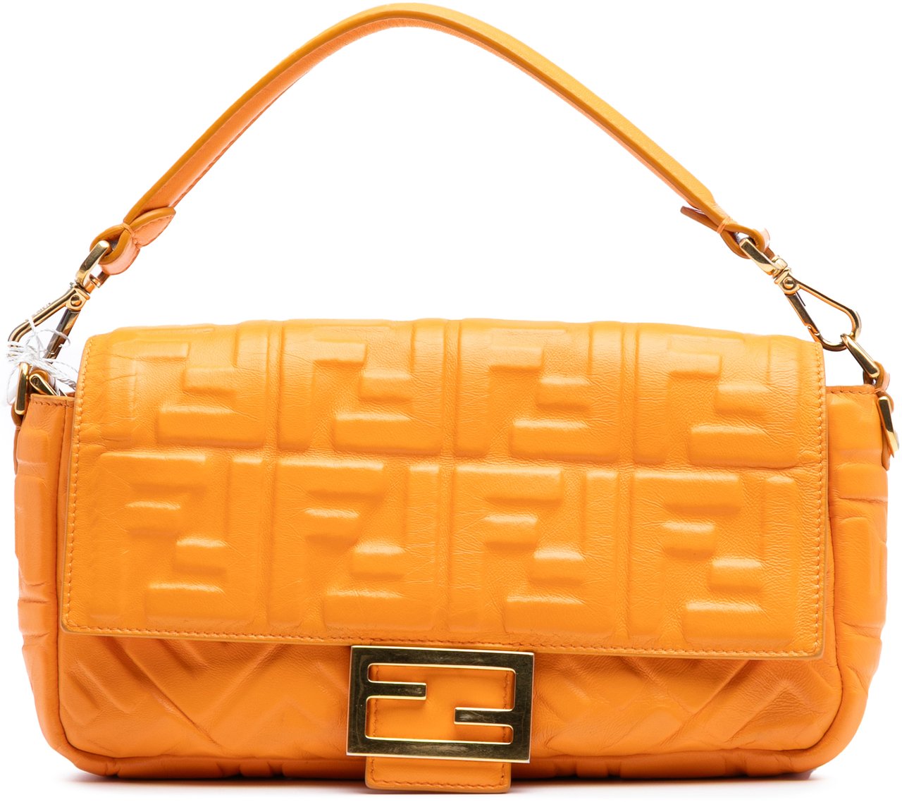 Fendi Zucca Embossed Leather Baguette Satchel Oranje
