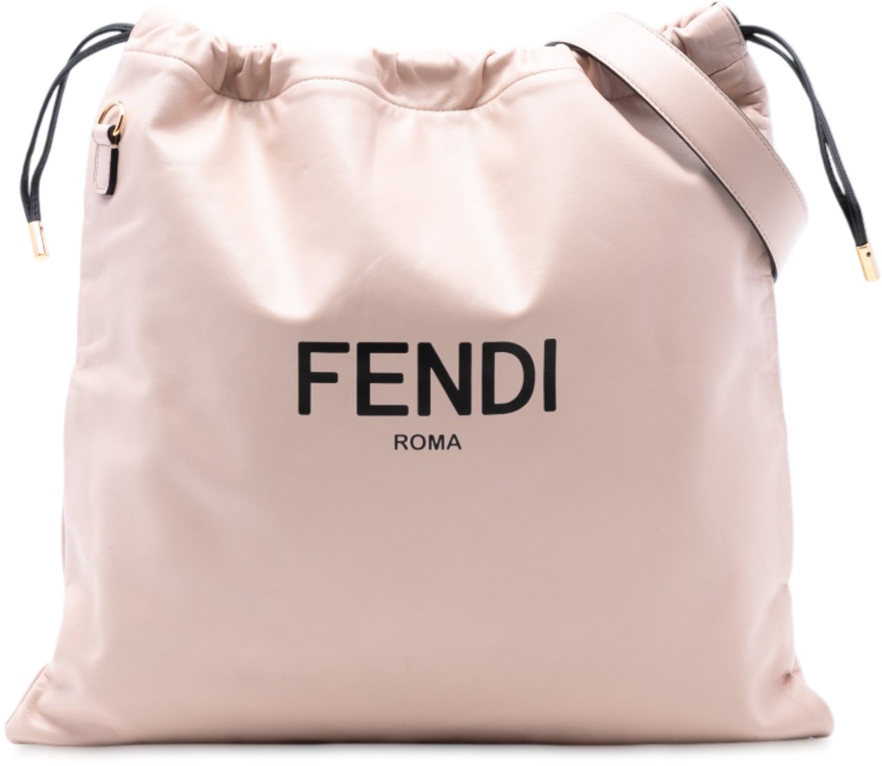 Fendi Medium Leather Logo Drawstring Crossbody Roze