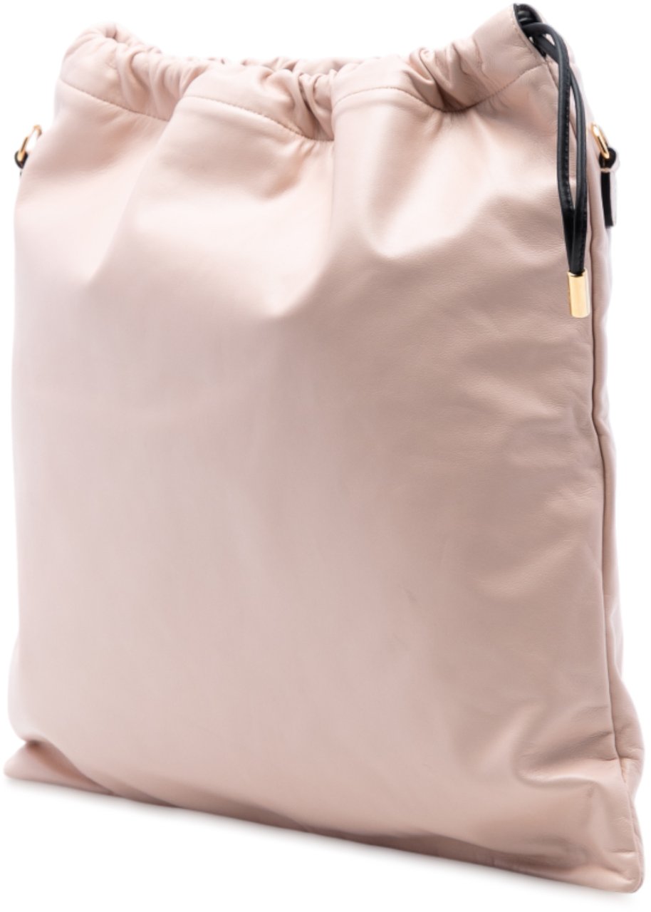 Fendi Medium Leather Logo Drawstring Crossbody Roze