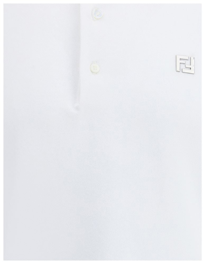 Fendi White Cotton Polo Shirt Wit
