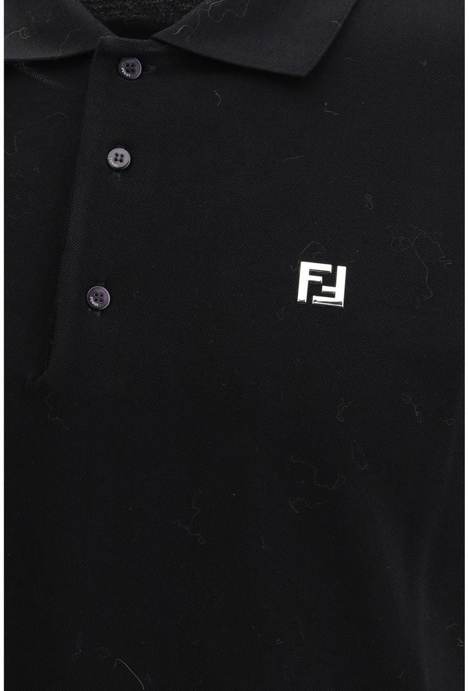 Fendi Black Cotton Polo Shirt Zwart