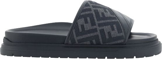 Fendi Gray Fabric Flat Sandals Grijs
