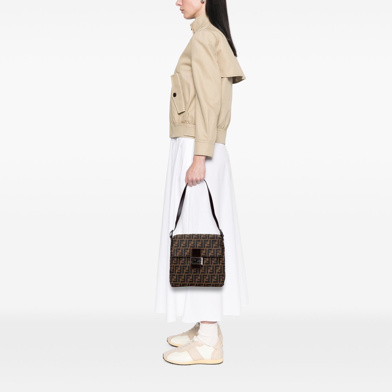 Fendi Zucca Canvas Shoulder Bag Bruin