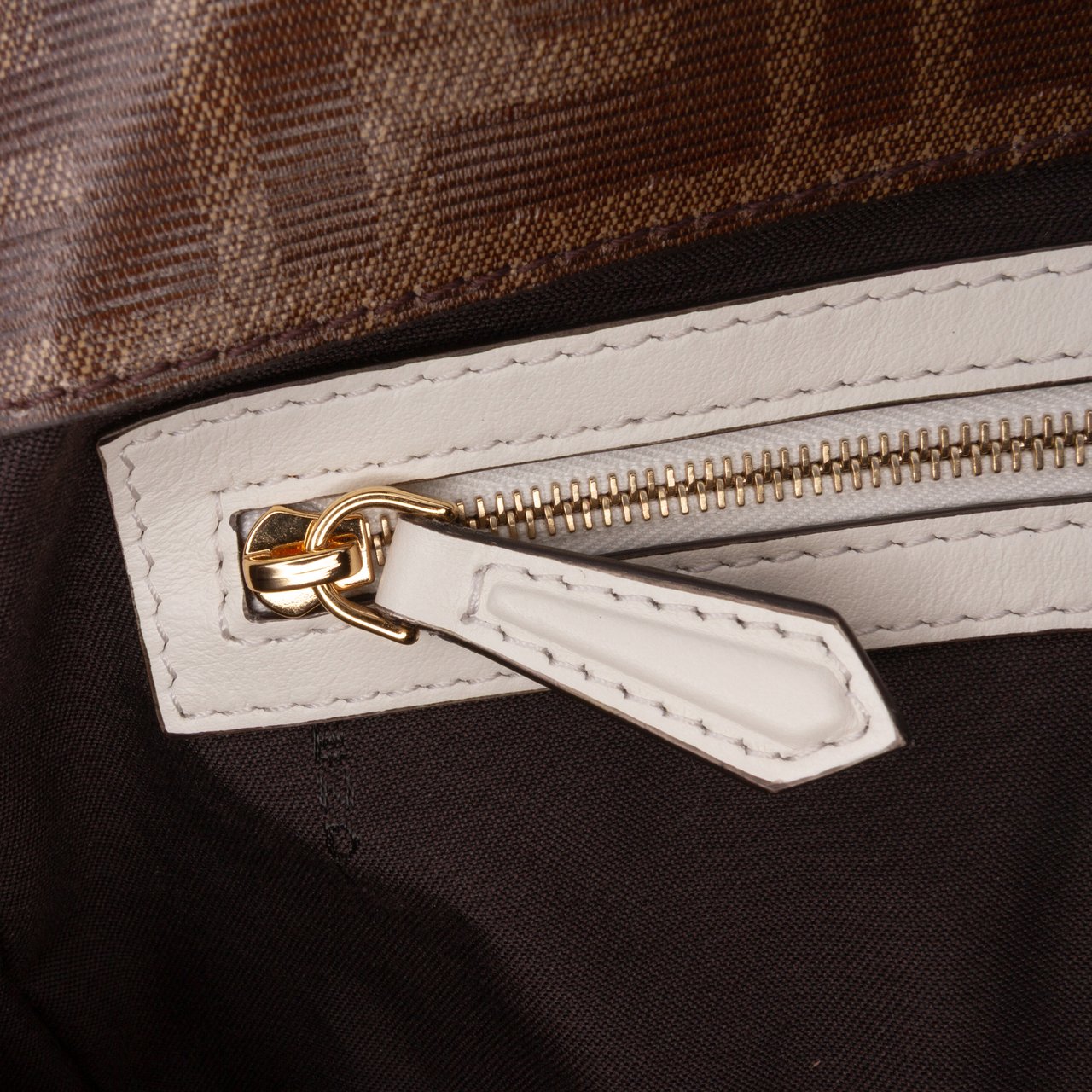 Fendi Zucca Glazed Fabric Cage Baguette Satchel Bruin