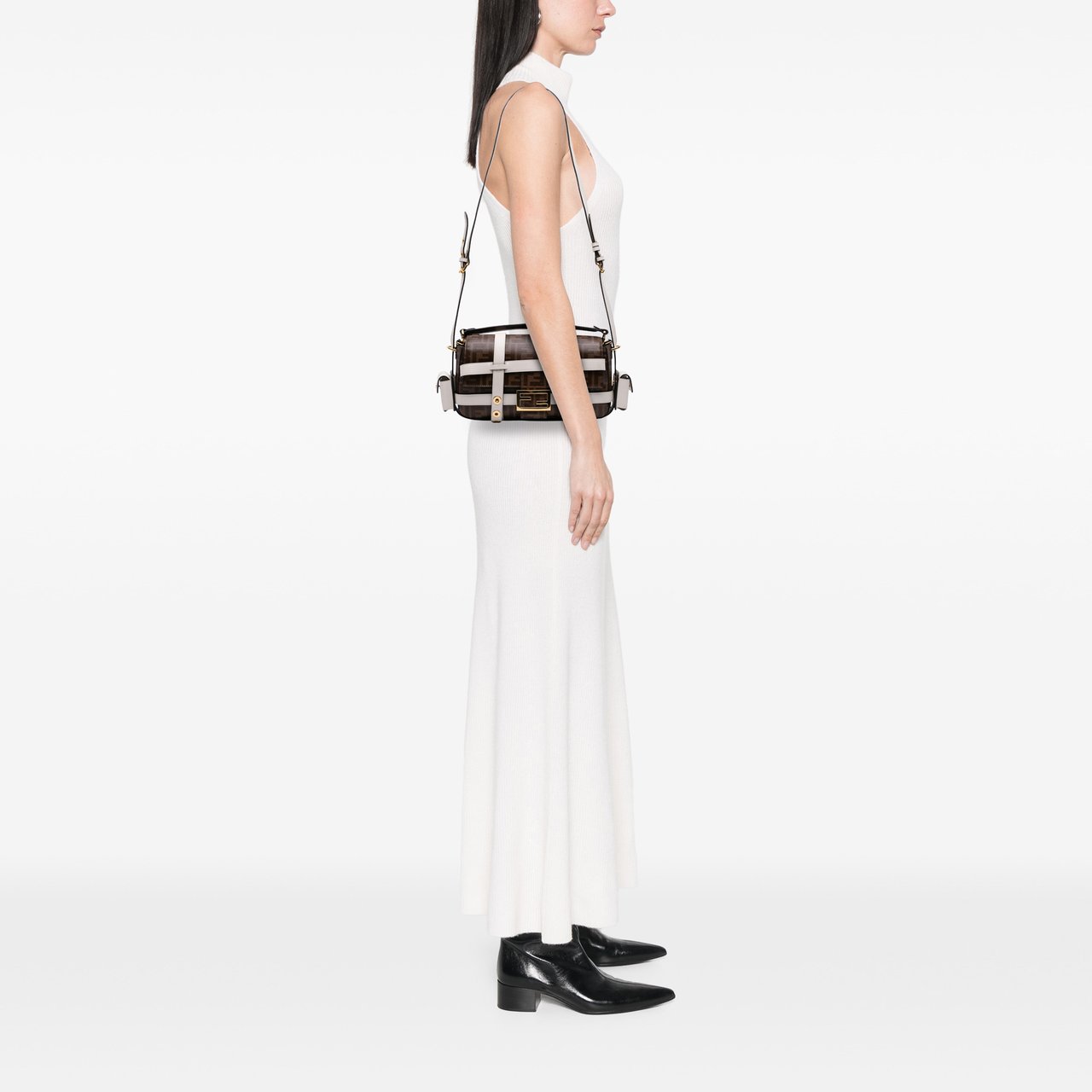 Fendi Zucca Glazed Fabric Cage Baguette Satchel Bruin