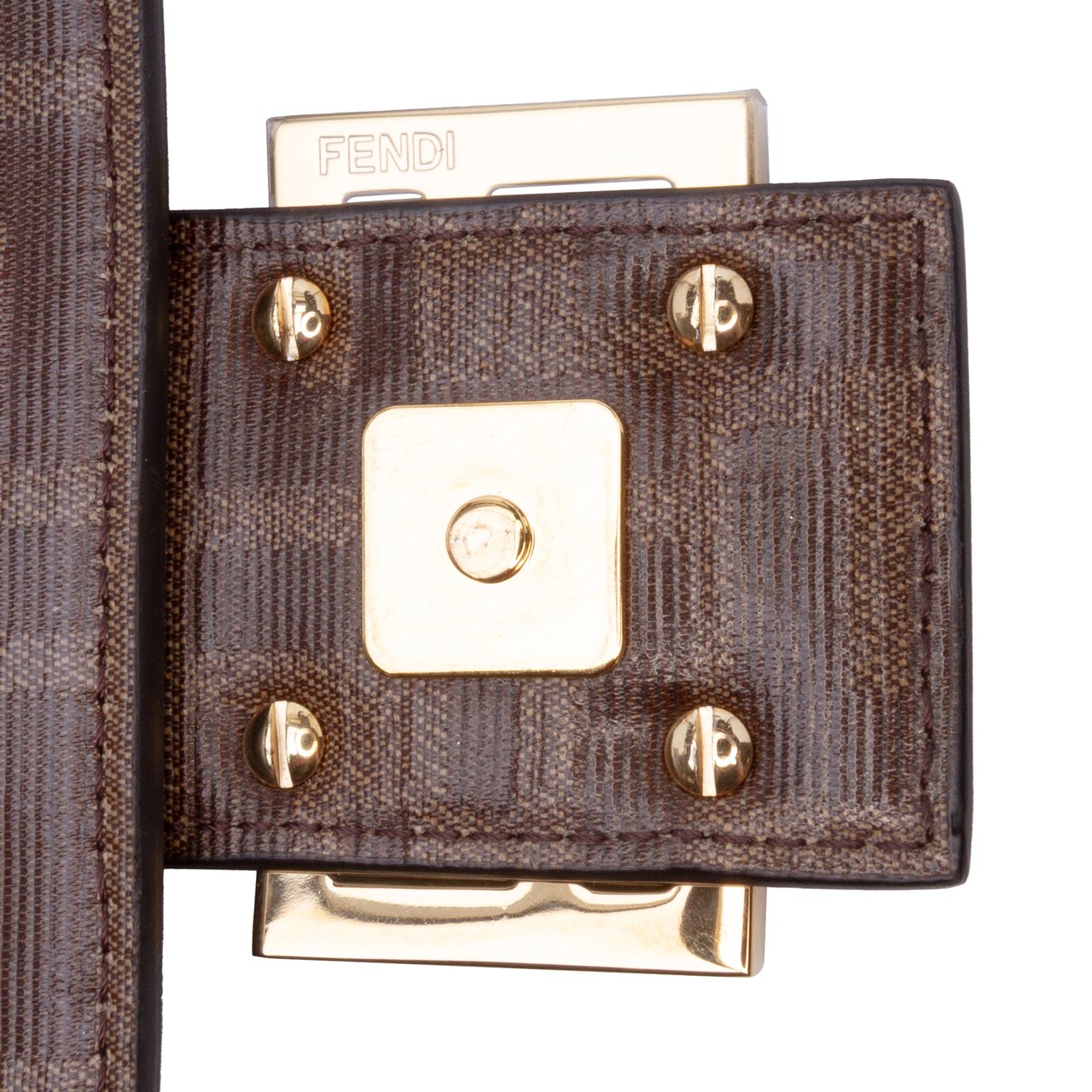 Fendi Zucca Glazed Fabric Cage Baguette Satchel Bruin