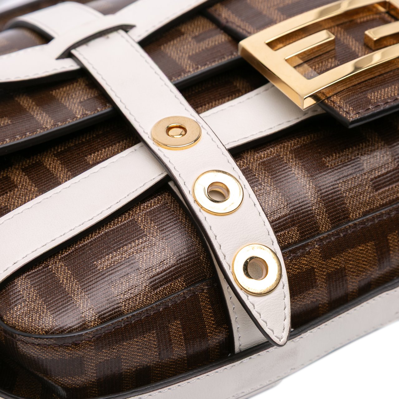 Fendi Zucca Glazed Fabric Cage Baguette Satchel Bruin