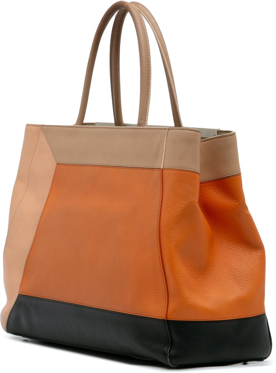 Fendi Medium Multicolor Calfskin Colorblock Regular 2Jours Tote Oranje