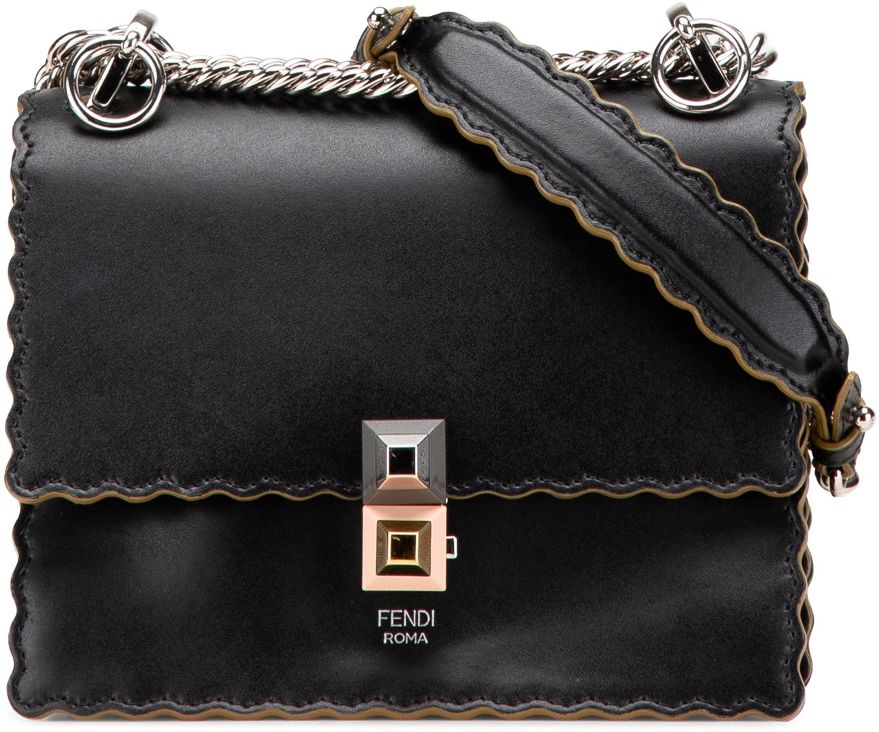 Fendi Small Scalloped Leather Kan I Crossbody Zwart