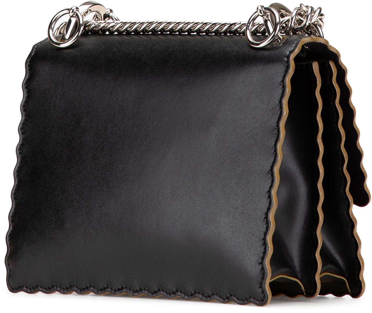 Fendi Small Scalloped Leather Kan I Crossbody Zwart