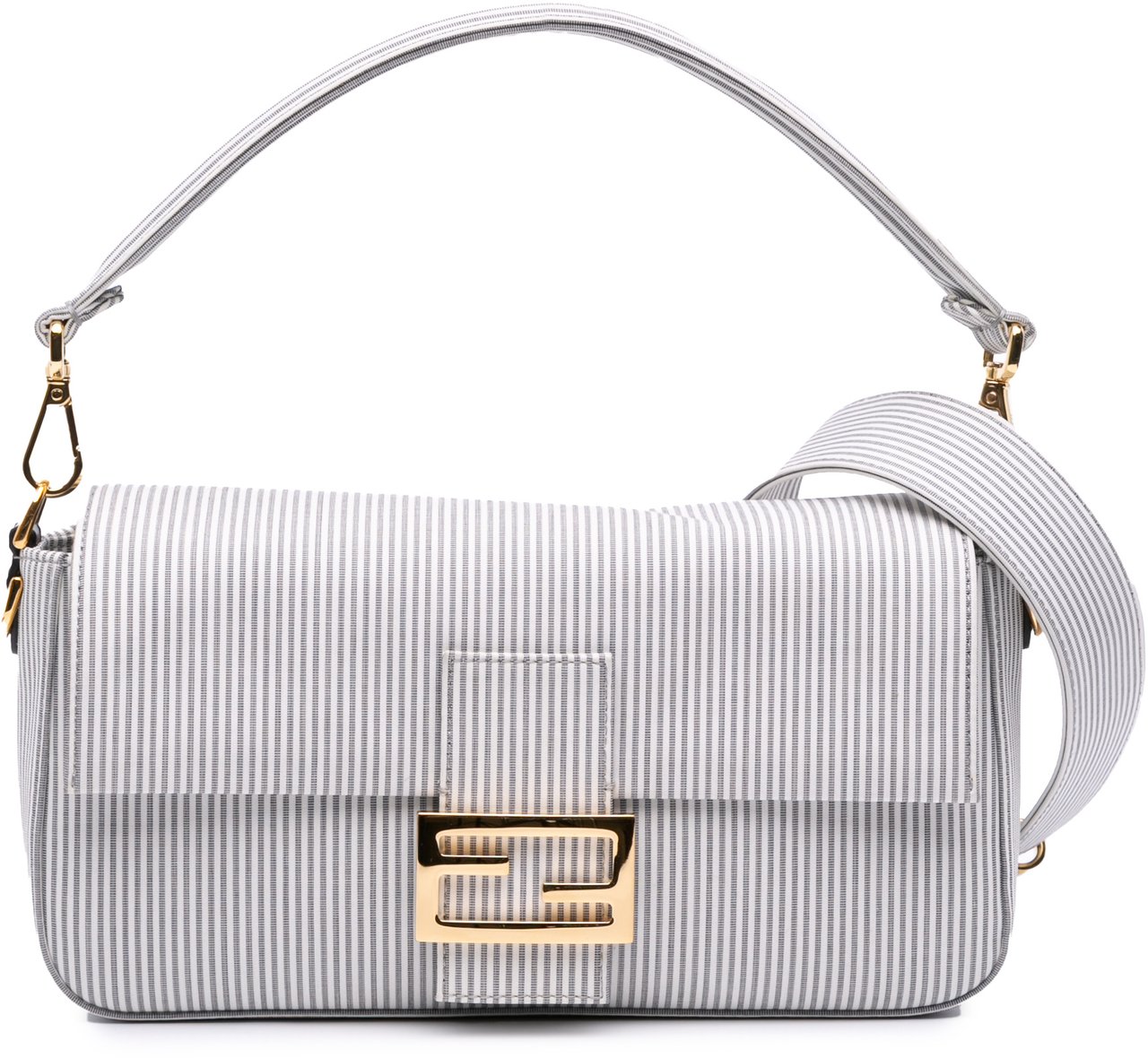 Fendi Medium Striped Canvas Baguette Satchel Wit