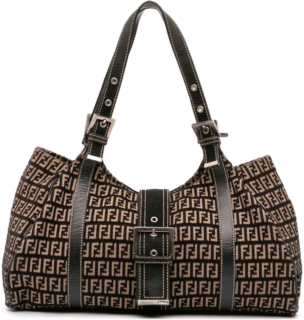 Fendi Zucchino Canvas Shoulder Bag Bruin