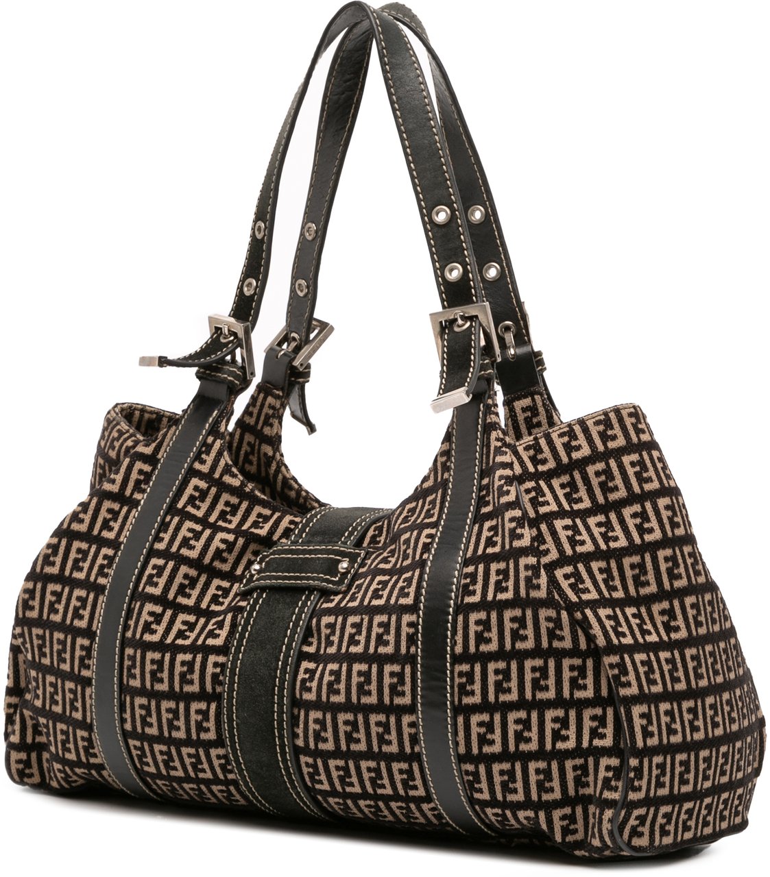 Fendi Zucchino Canvas Shoulder Bag Bruin