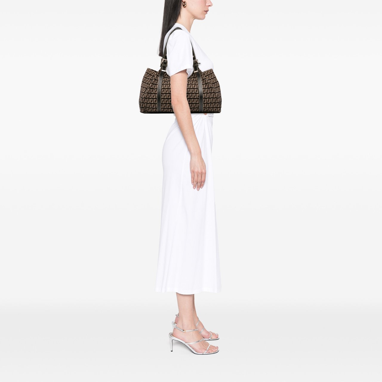 Fendi Zucchino Canvas Shoulder Bag Bruin