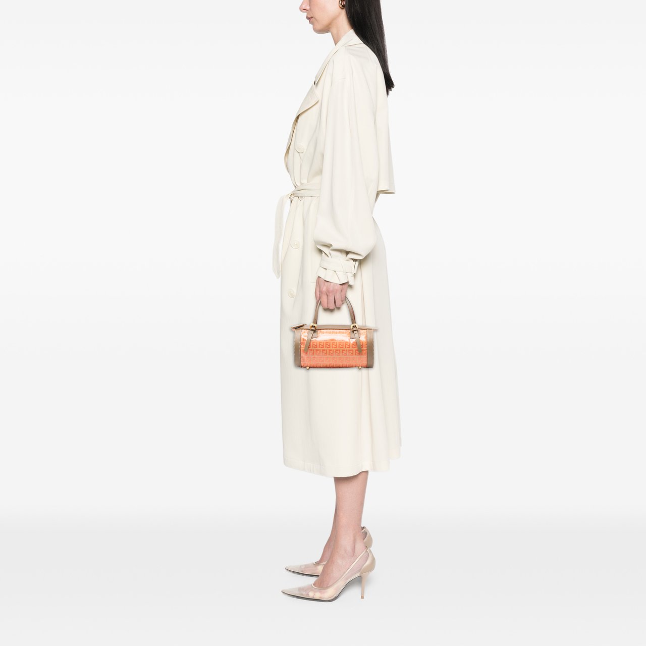 Fendi Zucchino Coated Canvas Barrel Handbag Oranje