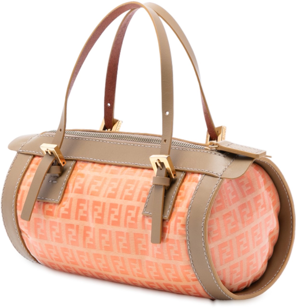 Fendi Zucchino Coated Canvas Barrel Handbag Oranje