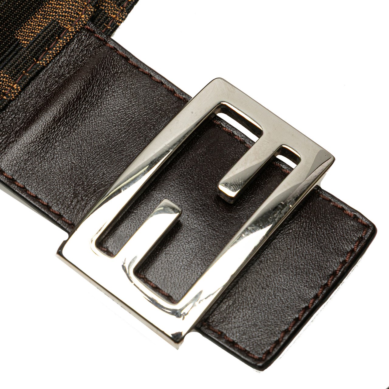 Fendi Zucca Canvas Double Flap Shoulder Bag Bruin