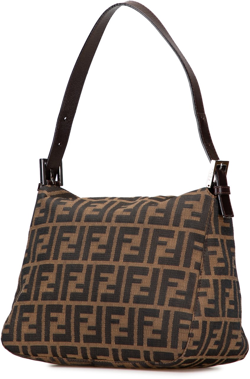 Fendi Zucca Canvas Double Flap Shoulder Bag Bruin