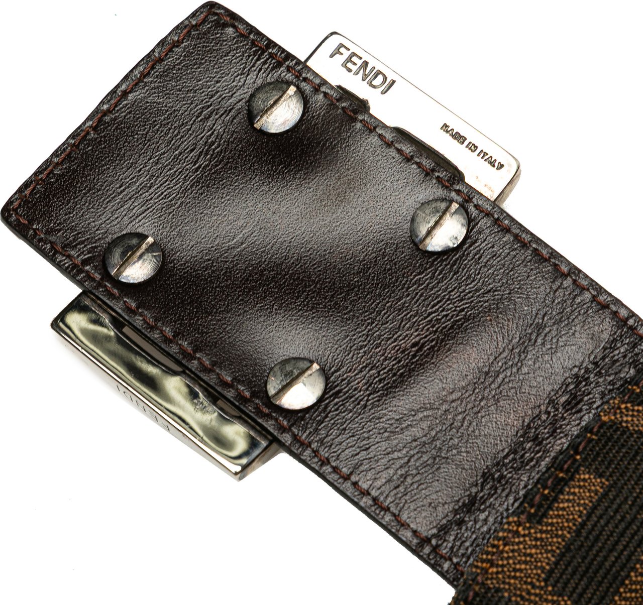 Fendi Zucca Canvas Double Flap Shoulder Bag Bruin