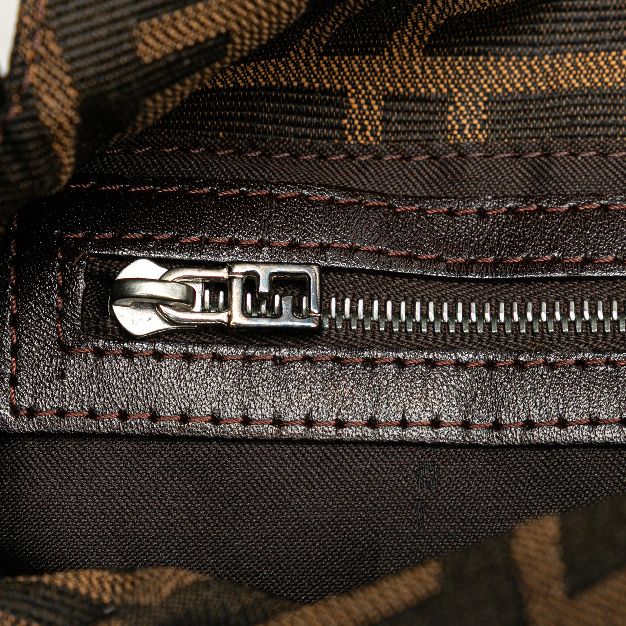 Fendi Zucca Canvas Double Flap Shoulder Bag Bruin