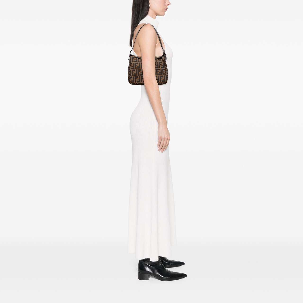 Fendi Zucca Canvas Double Flap Shoulder Bag Bruin