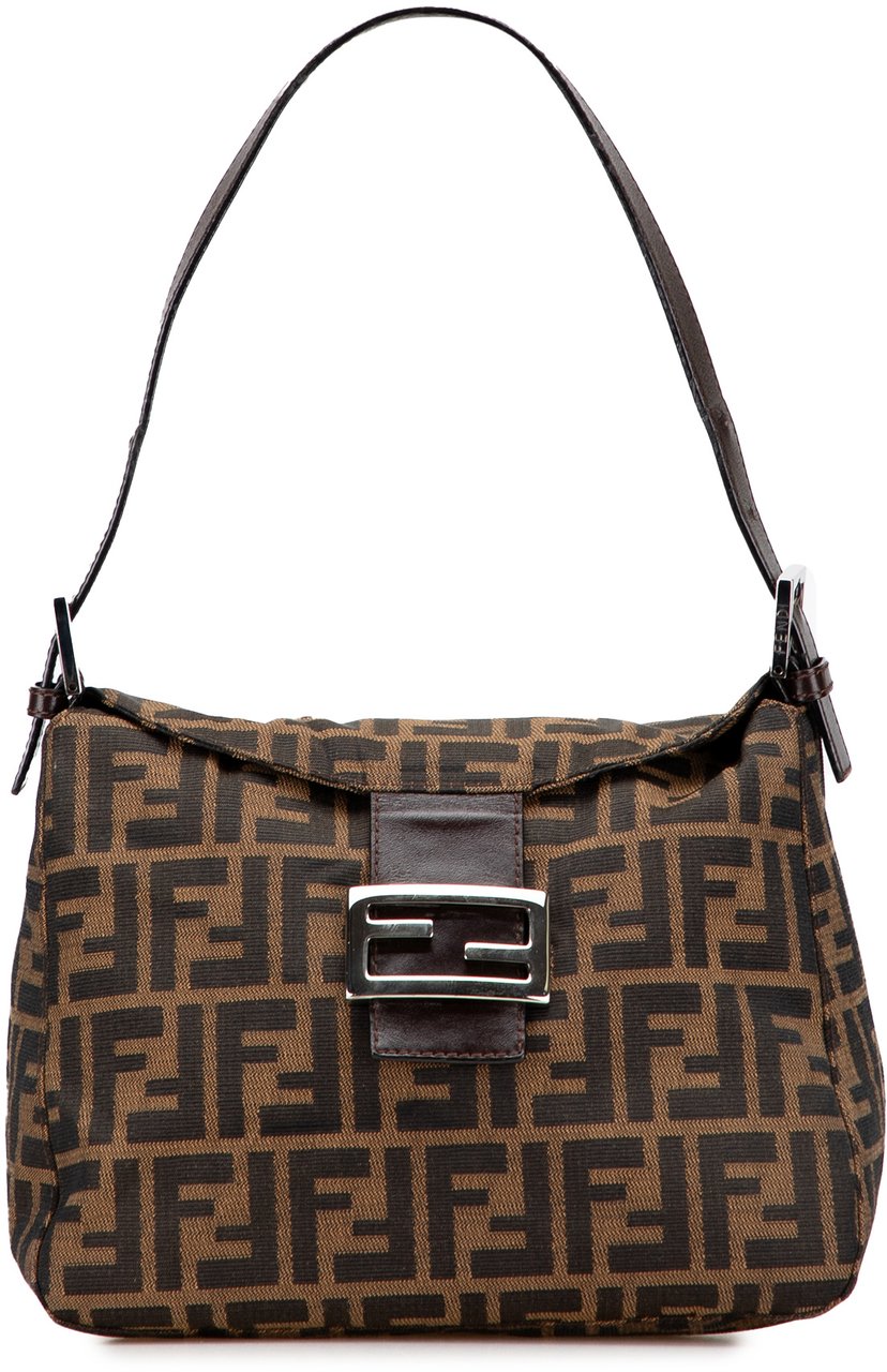Fendi Zucca Canvas Double Flap Shoulder Bag Bruin