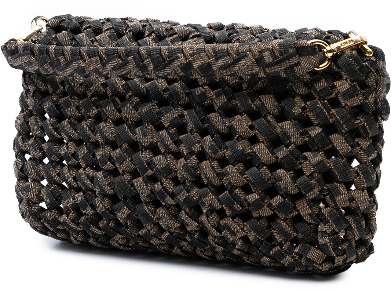 Fendi Mini Interlaced Canvas Zucca Baguette Satchel Bruin