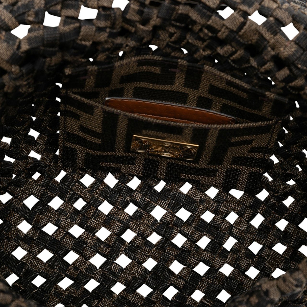 Fendi Mini Interlaced Canvas Zucca Baguette Satchel Bruin