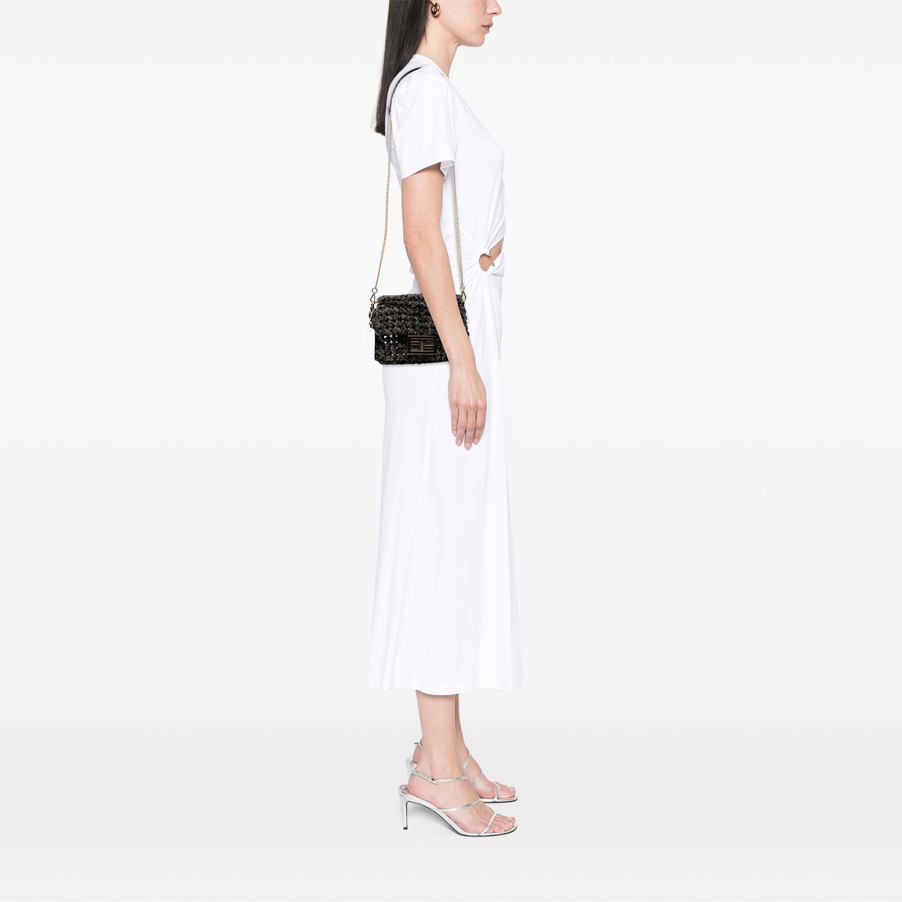 Fendi Mini Interlaced Canvas Zucca Baguette Satchel Bruin