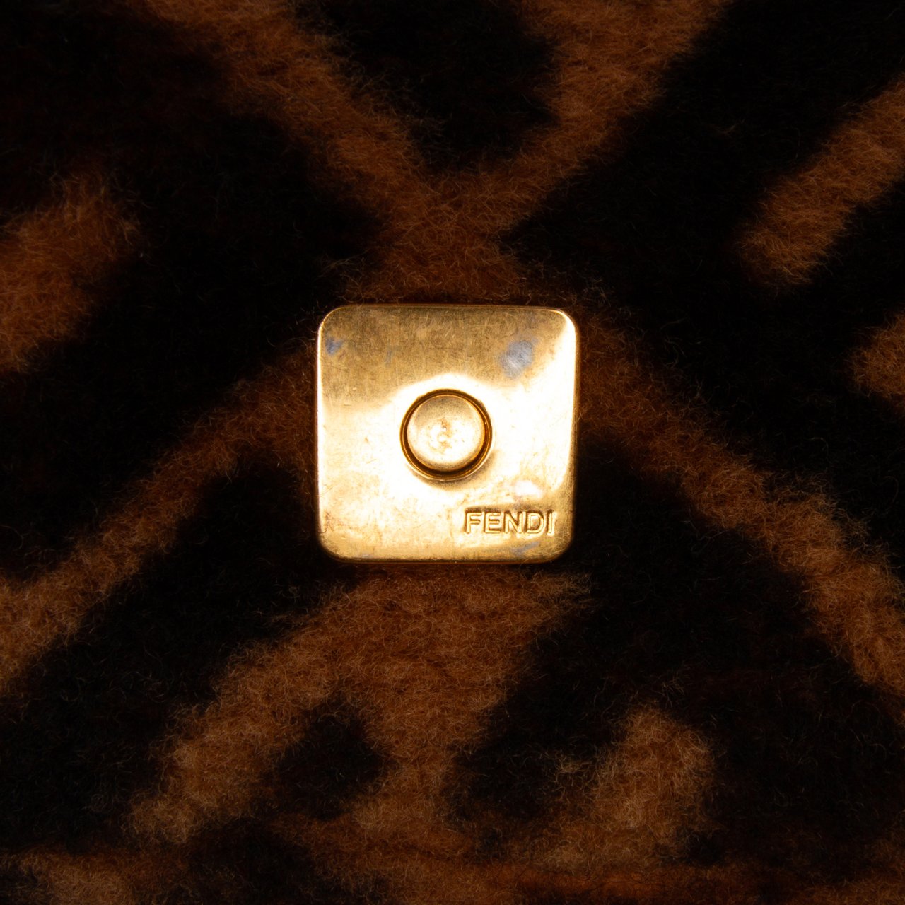 Fendi Mini Zucca Shearling Chain Baguette Satchel Bruin