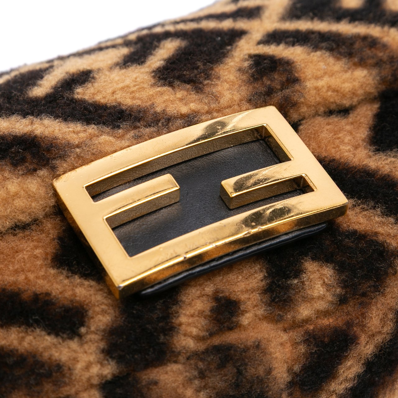Fendi Mini Zucca Shearling Chain Baguette Satchel Bruin
