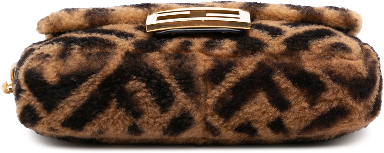 Fendi Mini Zucca Shearling Chain Baguette Satchel Bruin